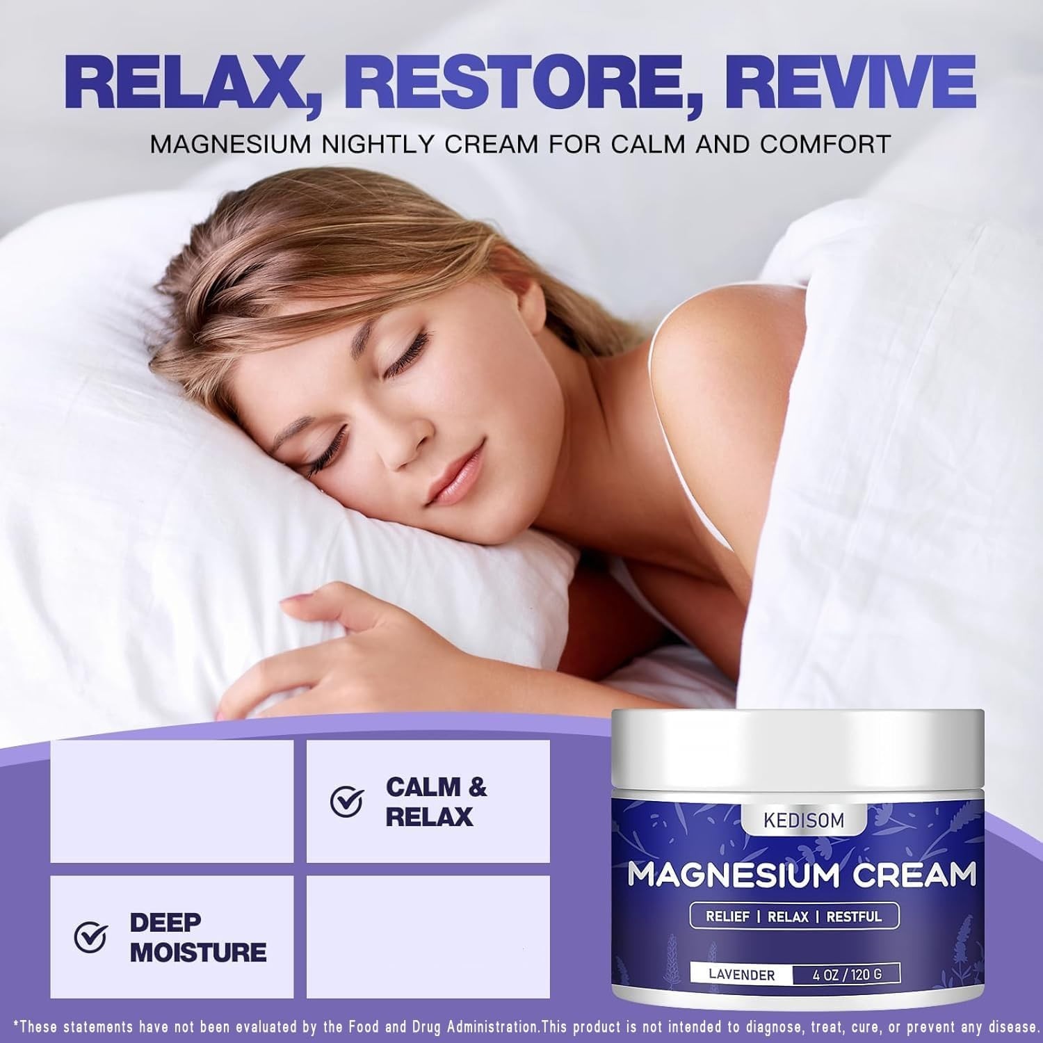 Magnesium Cream for Sleep - Natural Topical Magnesium Lotion, Calm - Nighttime B