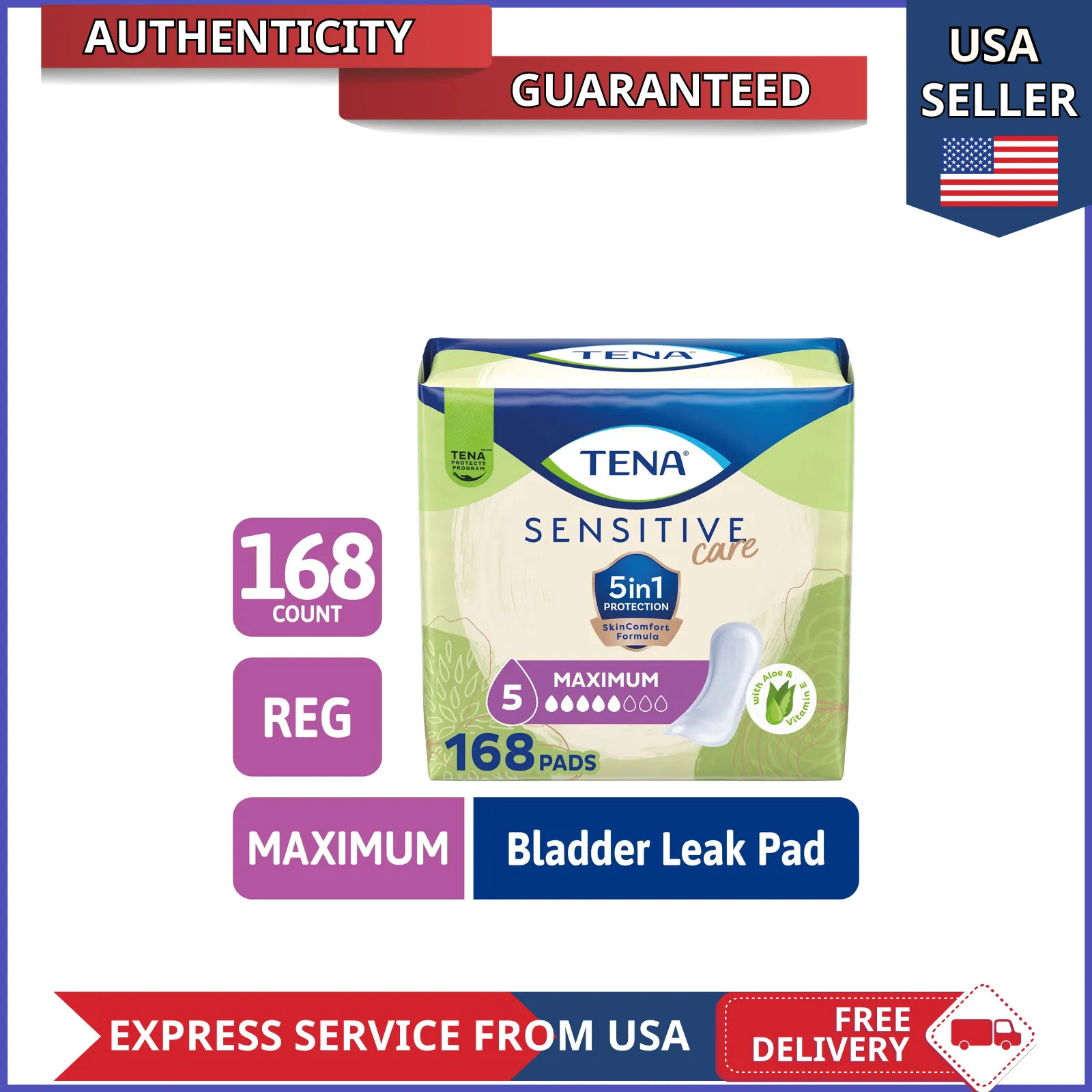 Tena Intimates Maximum Absorbency Incontinence Pads for Women 168 Count