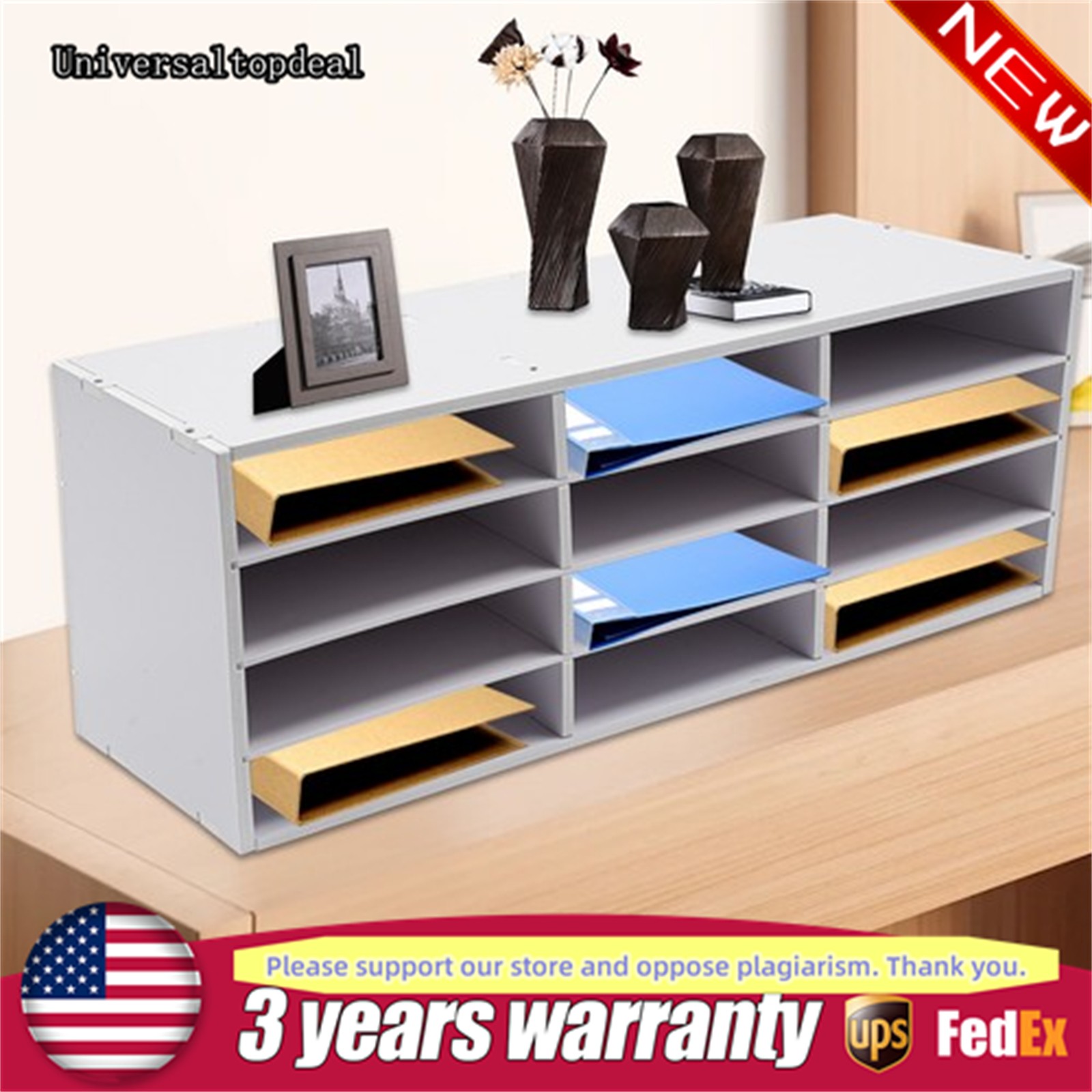 4 Tiers Desktop Countertop Literature Organizer PVC White for Office Home School