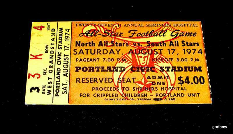 OREGON 1974 SHRINERS NORTH vs SOUTH HIGH SCHOOL ALL-STAR FOOTBALL GAME TICKET