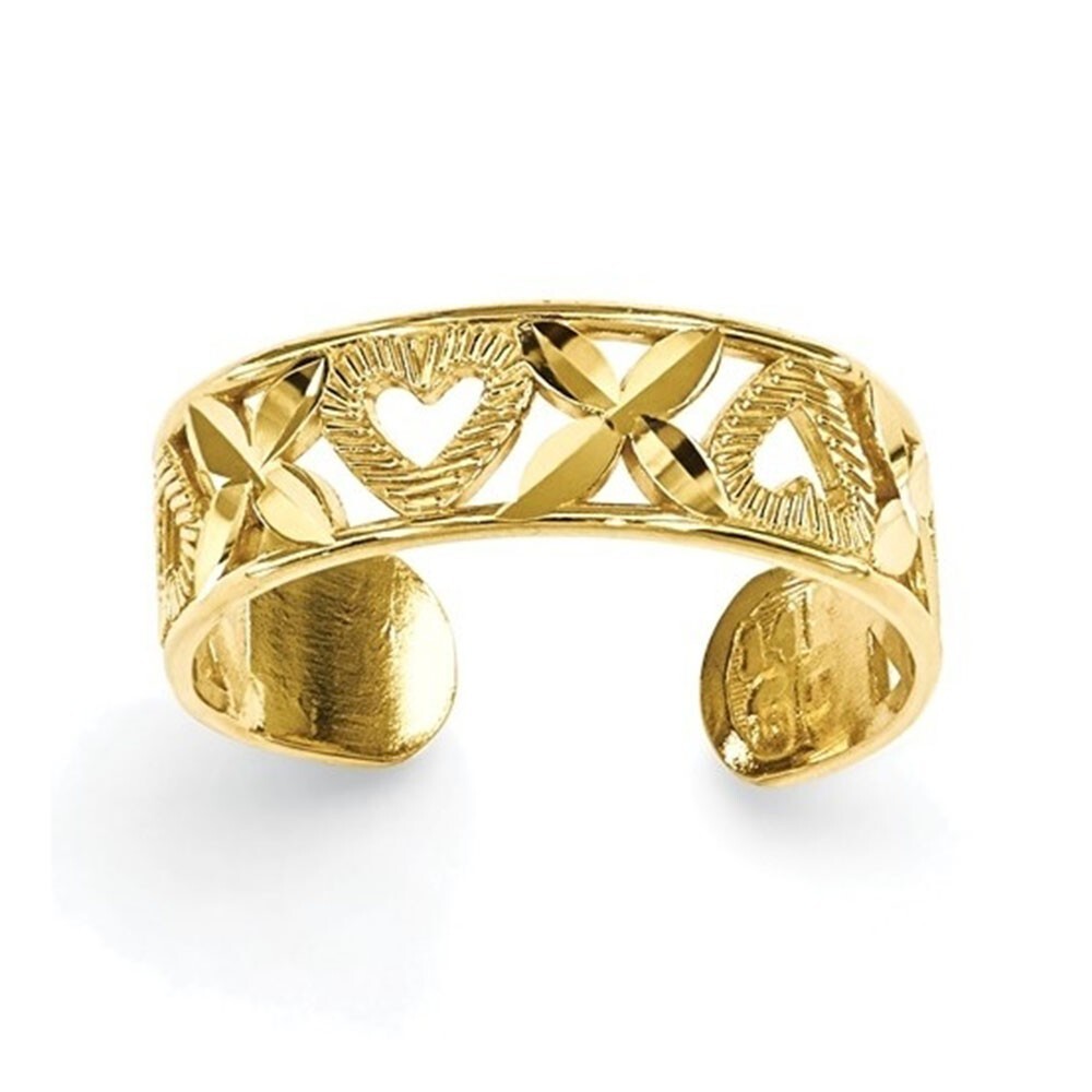 Heart & Flower Adjustable Toe/Midi Ring 14K Yellow Gold Plated