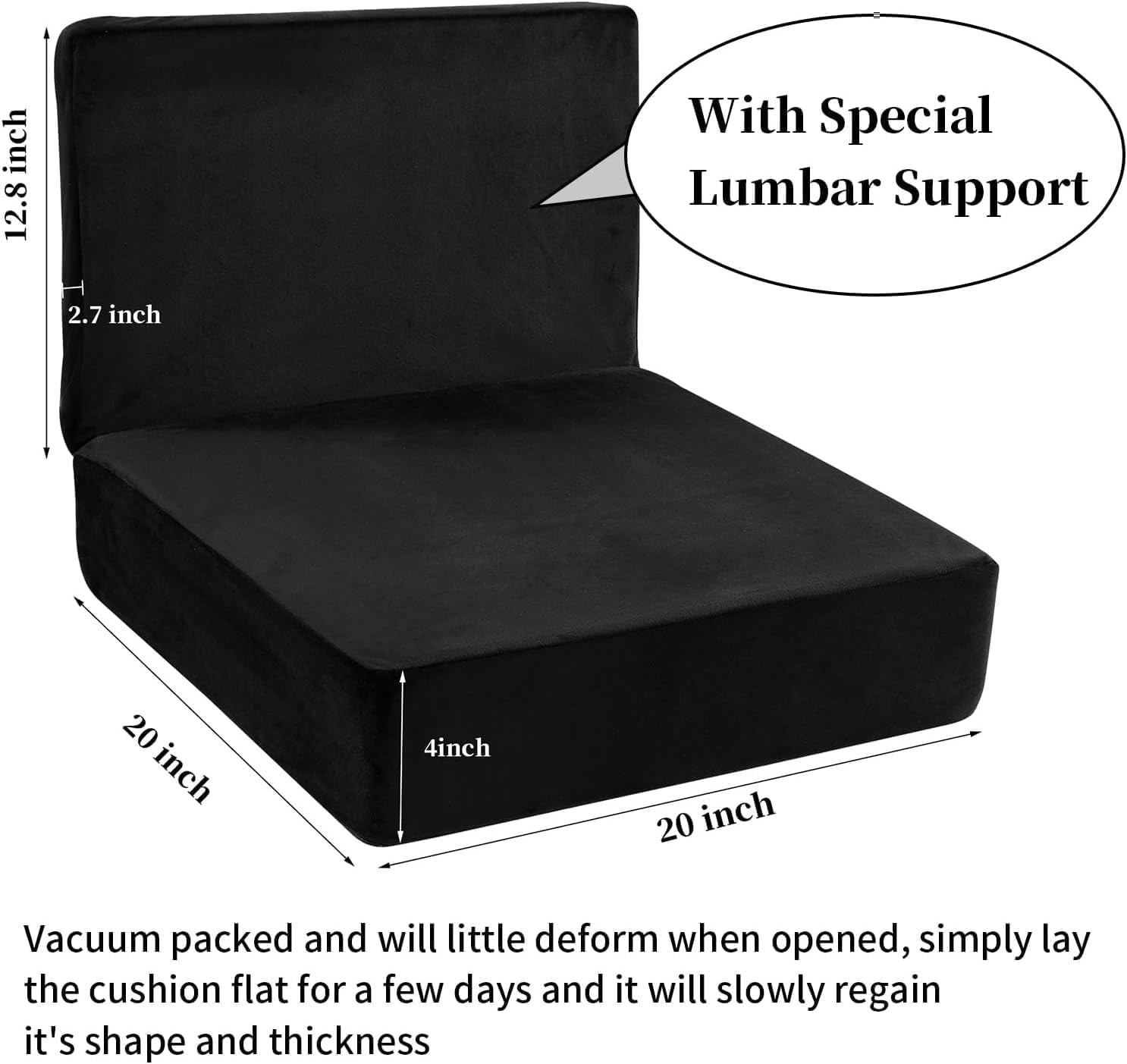 HOMBYS Foam Recliner Chair Cushions for 22"x22" Seat + 13" Backrest, Black