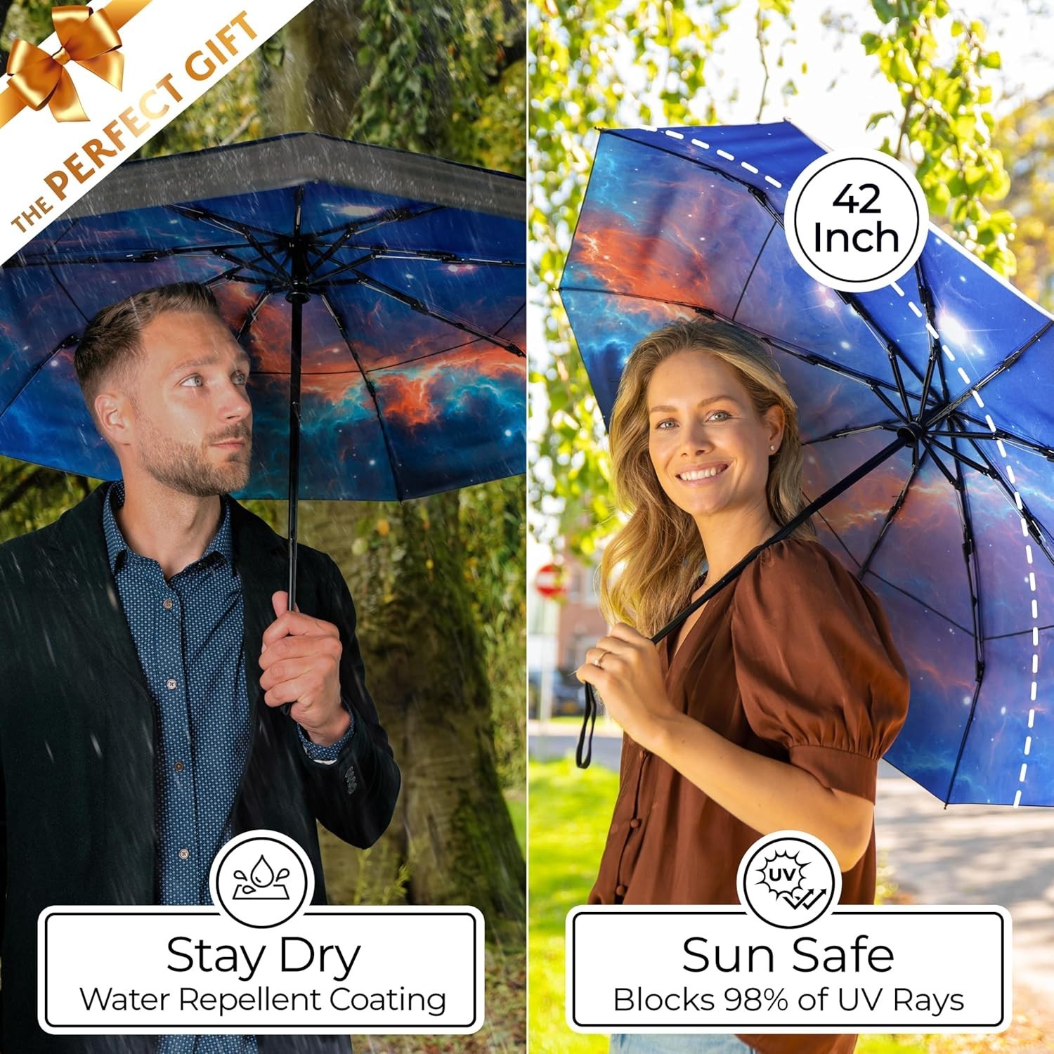 Windproof Travel Umbrella Compact Lightweight Automatic Rain Backpack Car Use
