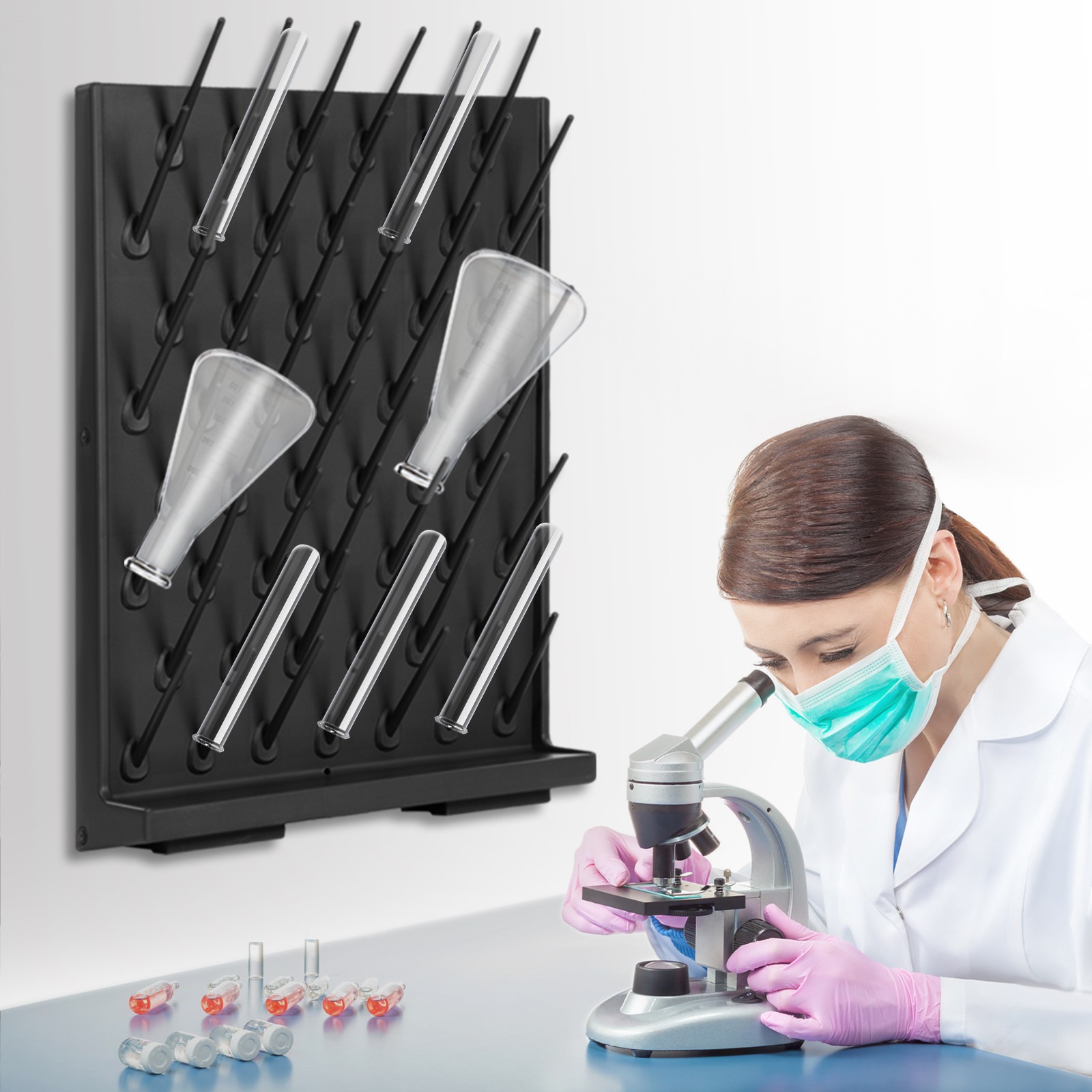 Lab Drying Rack Lab 52 Columns Removable Glassware Drying Rack PP Draining Rack