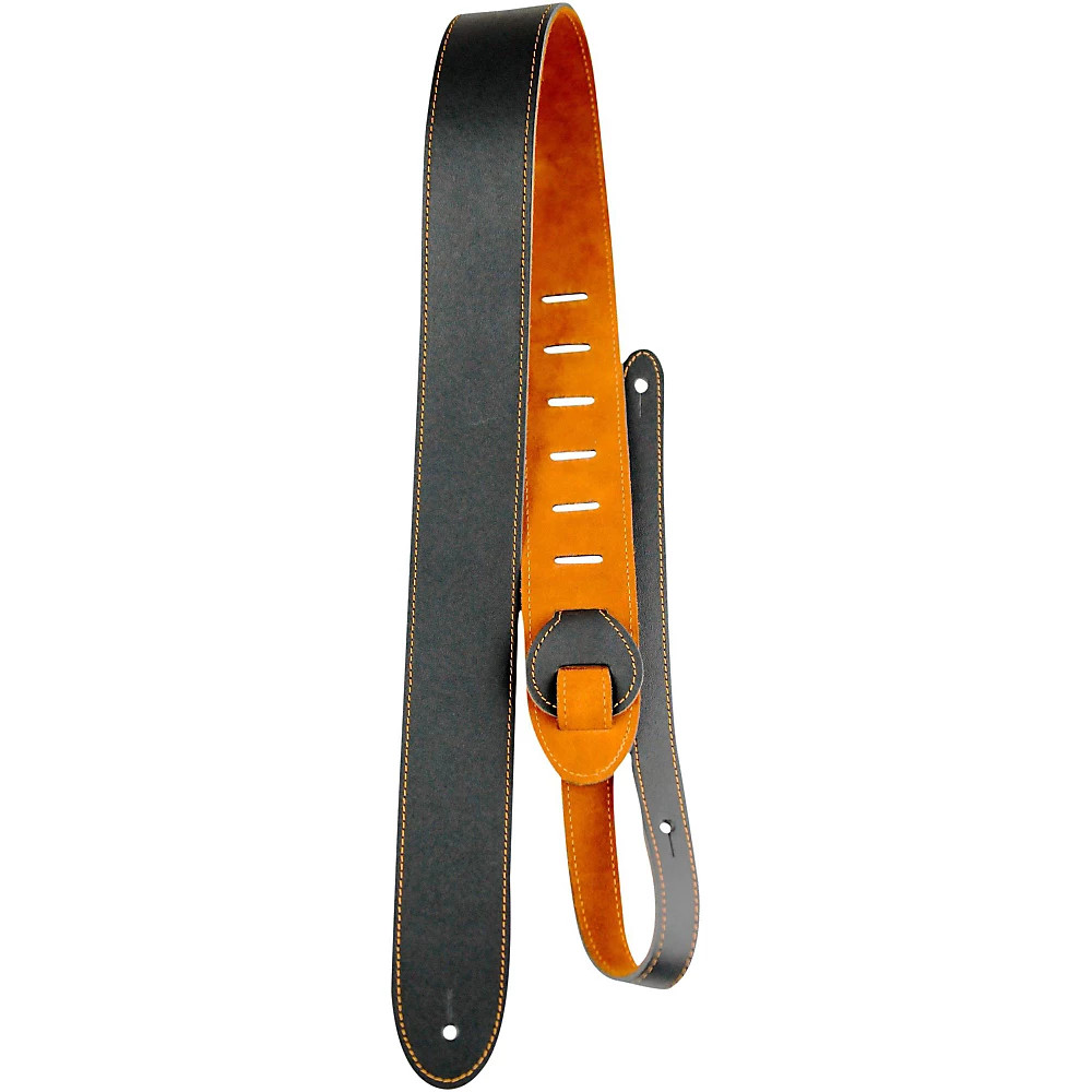Perri's Leather Guitar Strap with Reversable Natural Suede Backing Black 2"