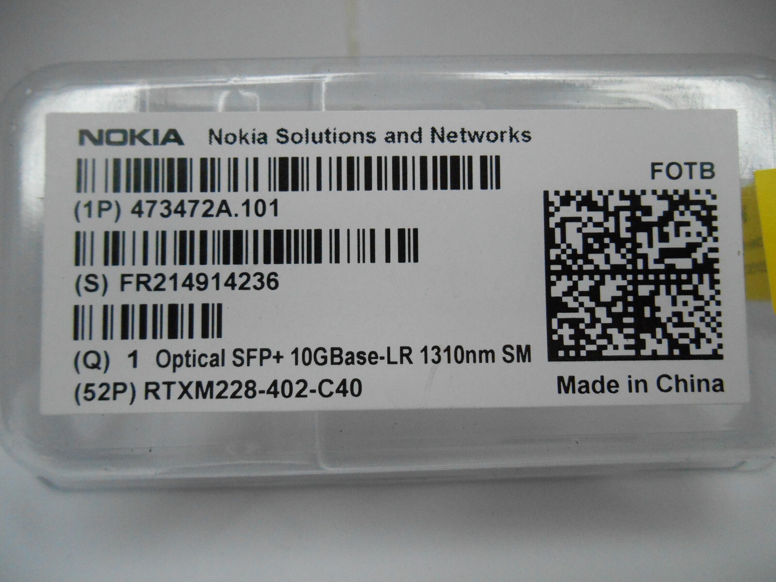 NOKIA 473472A.101 FOTB Optical SFP+ 10GBase-LR 1310nm SM, RTXM228-402-C40