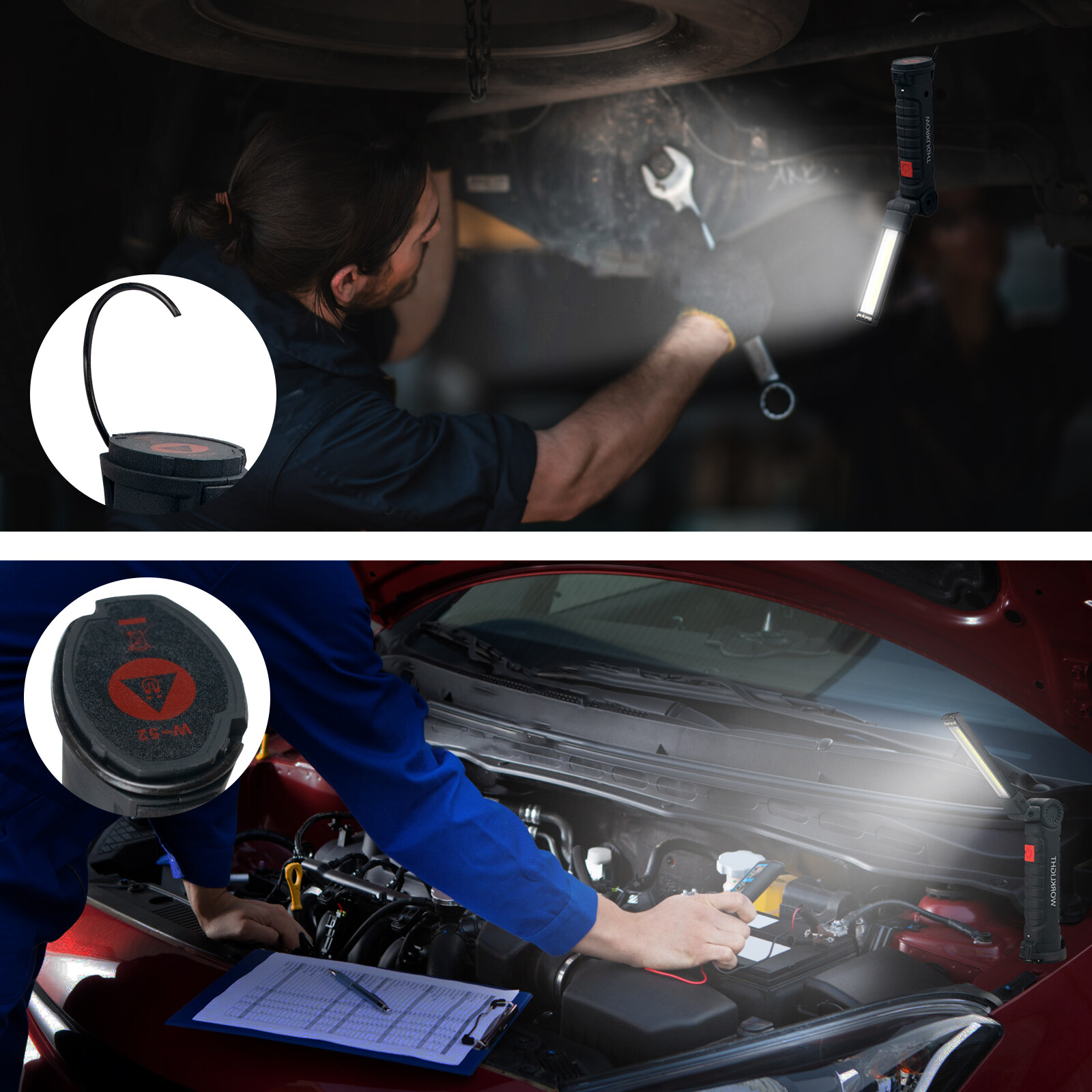 Magnetic Base 360° LED COB Work Light Rechargeable Mechanic Torch Flashlight