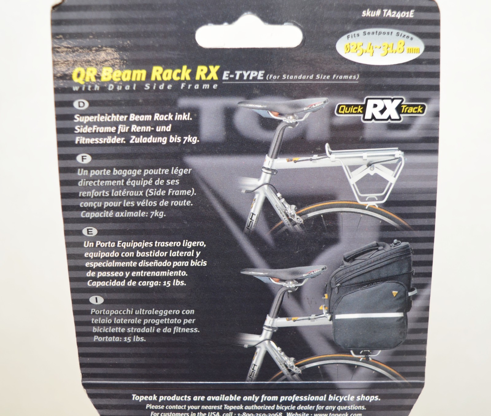 Topeak QR Beam RX Bicycle Seat Post Mount Rack With Panier Side Frames (E Type)