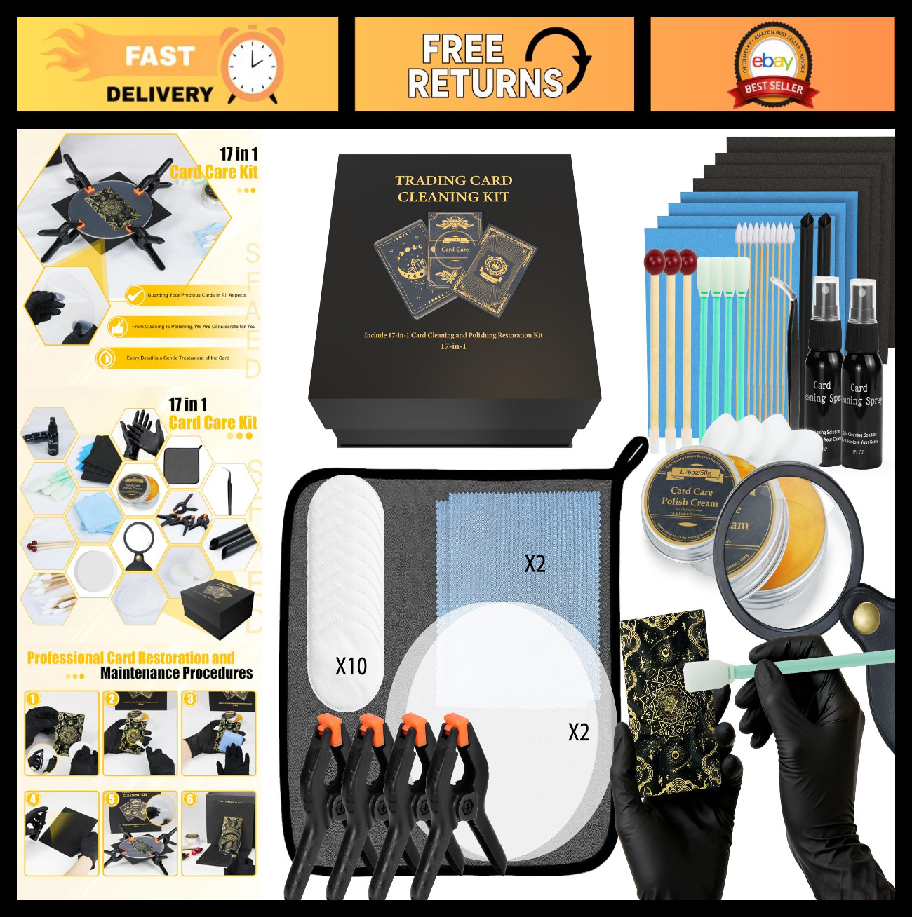 17-in-1 Card Cleaning Kit, Polishing & Restoration Set with Spray & Gloves