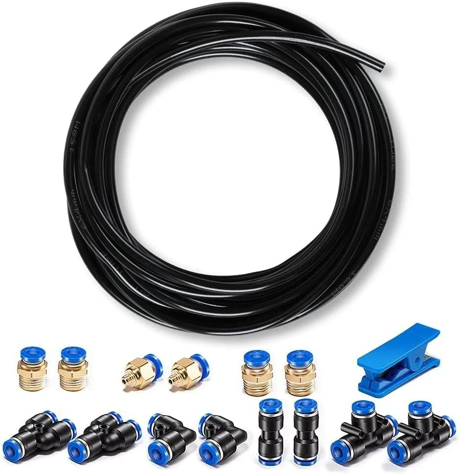 Pneumatic Tubing Black PU Air hose Pipe Tube 6mm OD-39.4Ft/12Meter Kit,