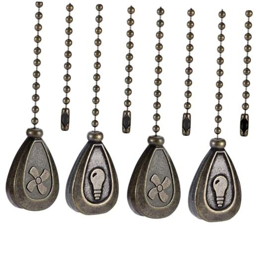 4 Pack Bronzed Ceiling Fan Pull Chain Extension, 12 Inches Classic Drop Shaped