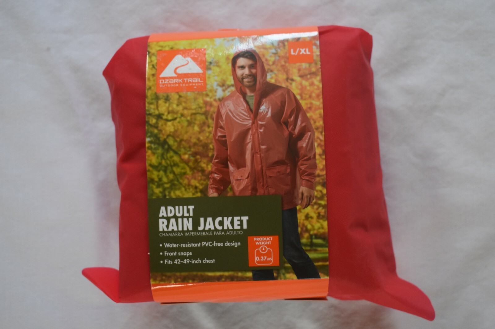 Ozark Trail Adult Rain Jacket Size L/XL Red Snaps Water Resistant PVC-Free