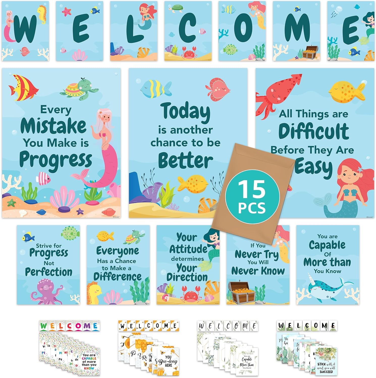 Decorably Welcome Posters for Classroom - 15 Normal, Under the Sea Theme