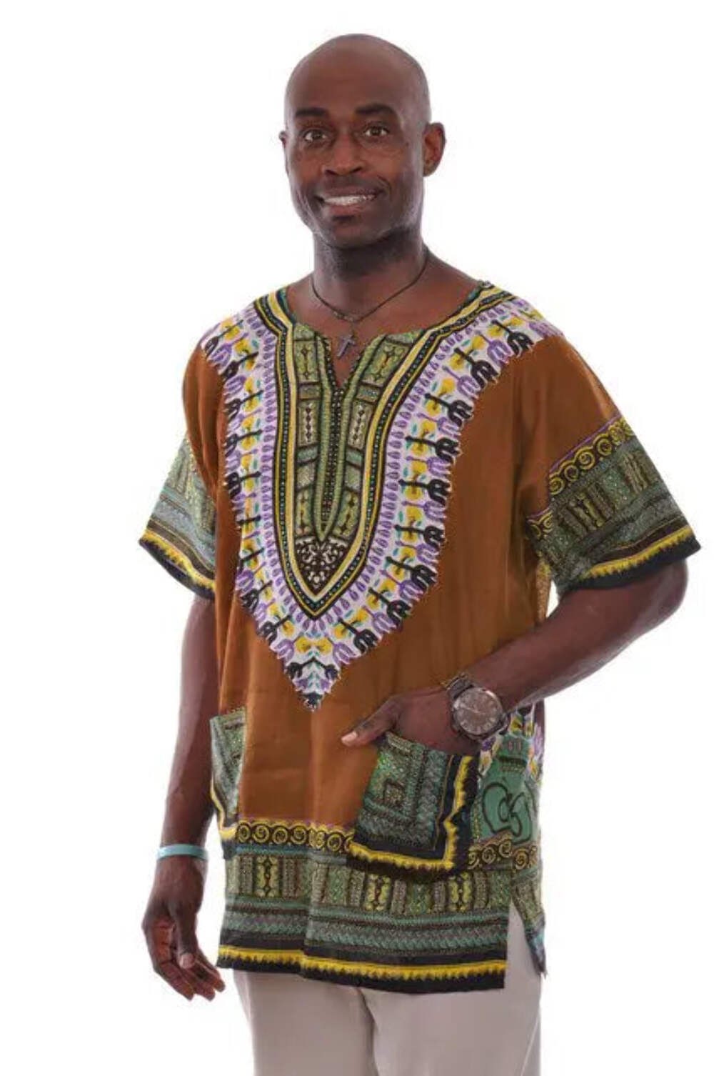 Bronze Brown Traditional African Print Dashiki Shirt DP3757M