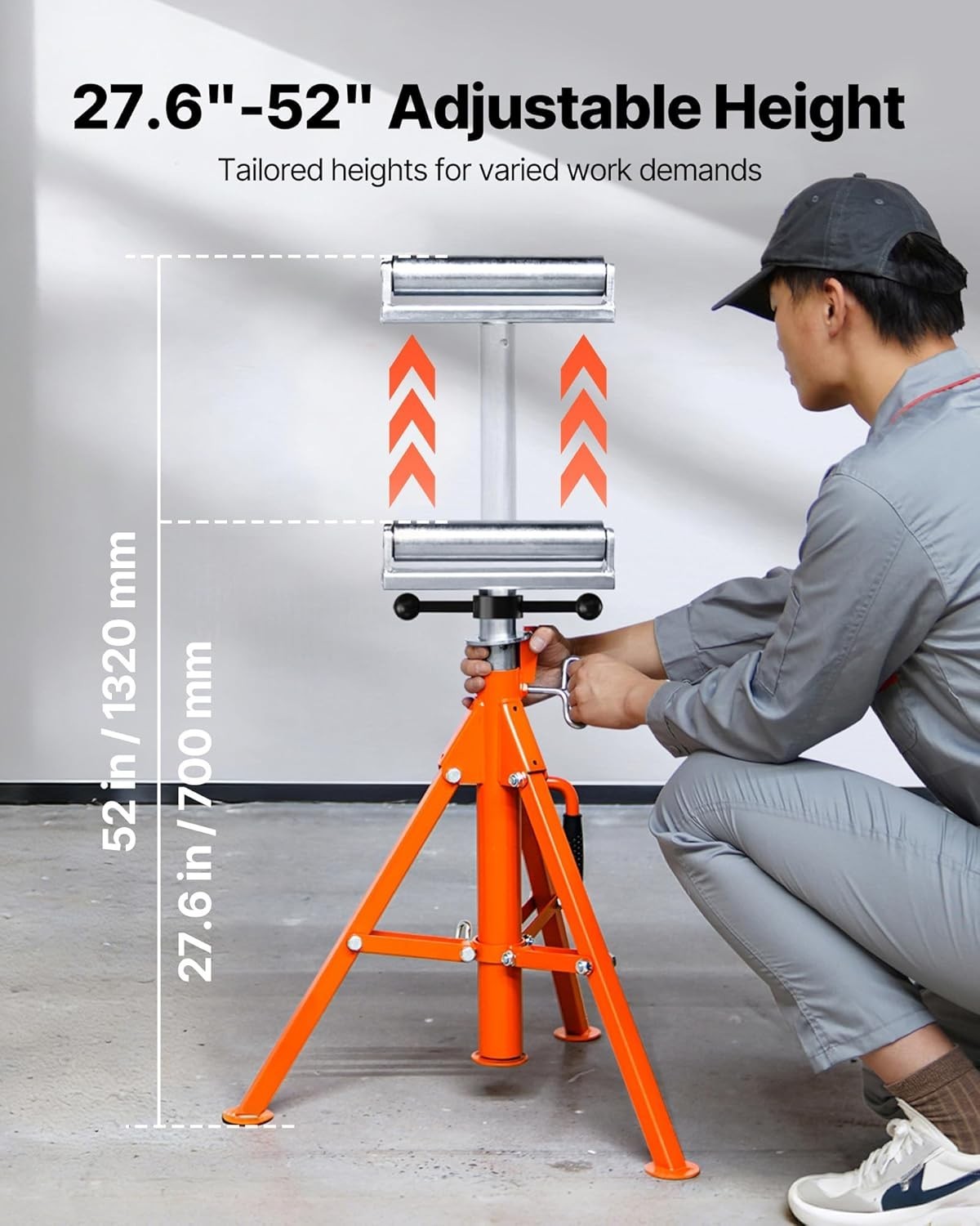 Versatile Heavy Duty Roller Stand - 2500 LBS Load Capacity, 28"-52" Adjustable