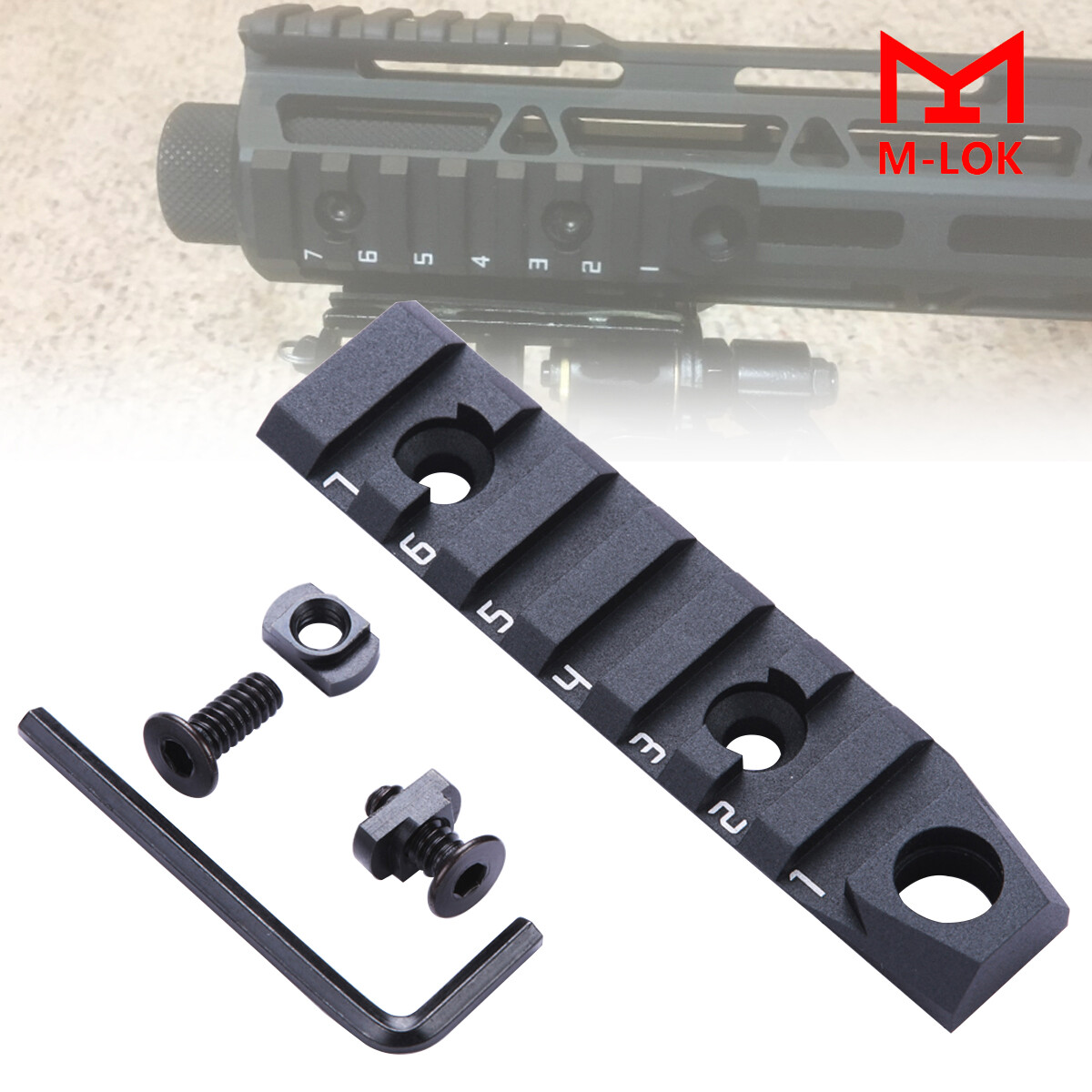 7/13 Slot Mlok Picatinny Rail Section w/QD Socket Swivel Hole fit M-LOK Rail