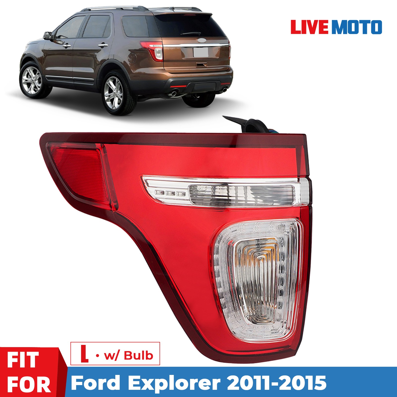 LED Tail Light For 2011-2015 Ford Explorer Red Clear With Bulbs Left Driver Side