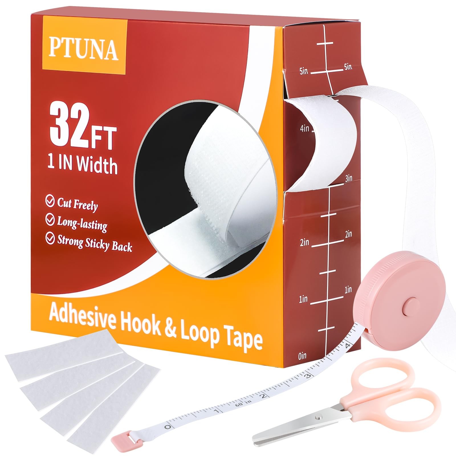 32Ft *1 Inch Hook and Loop Tape with Adhesive Back,White