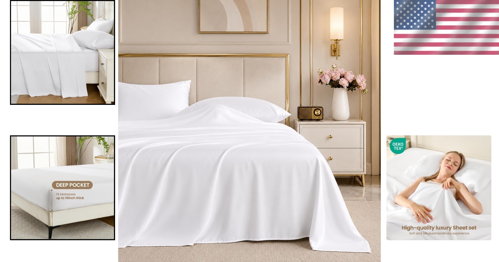 High Thread Count 1800 Queen Sheet Set - Soft & Breathable Luxury Bedding