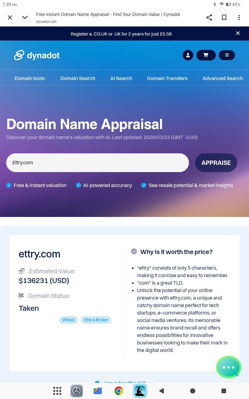💥 ETTRY.COM PREMIUM DOMAIN NAME VALUED AT $1956.00-$136,321.00