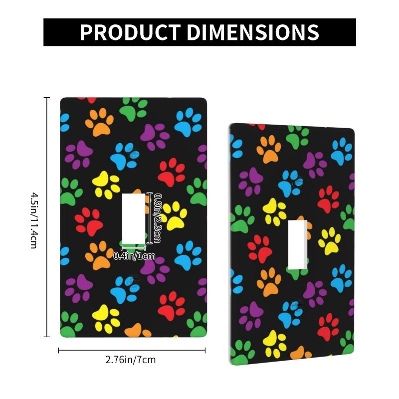 Colorful Dog Paws on Black Home Wall Plate Decor Light Switch Plates and Outlets