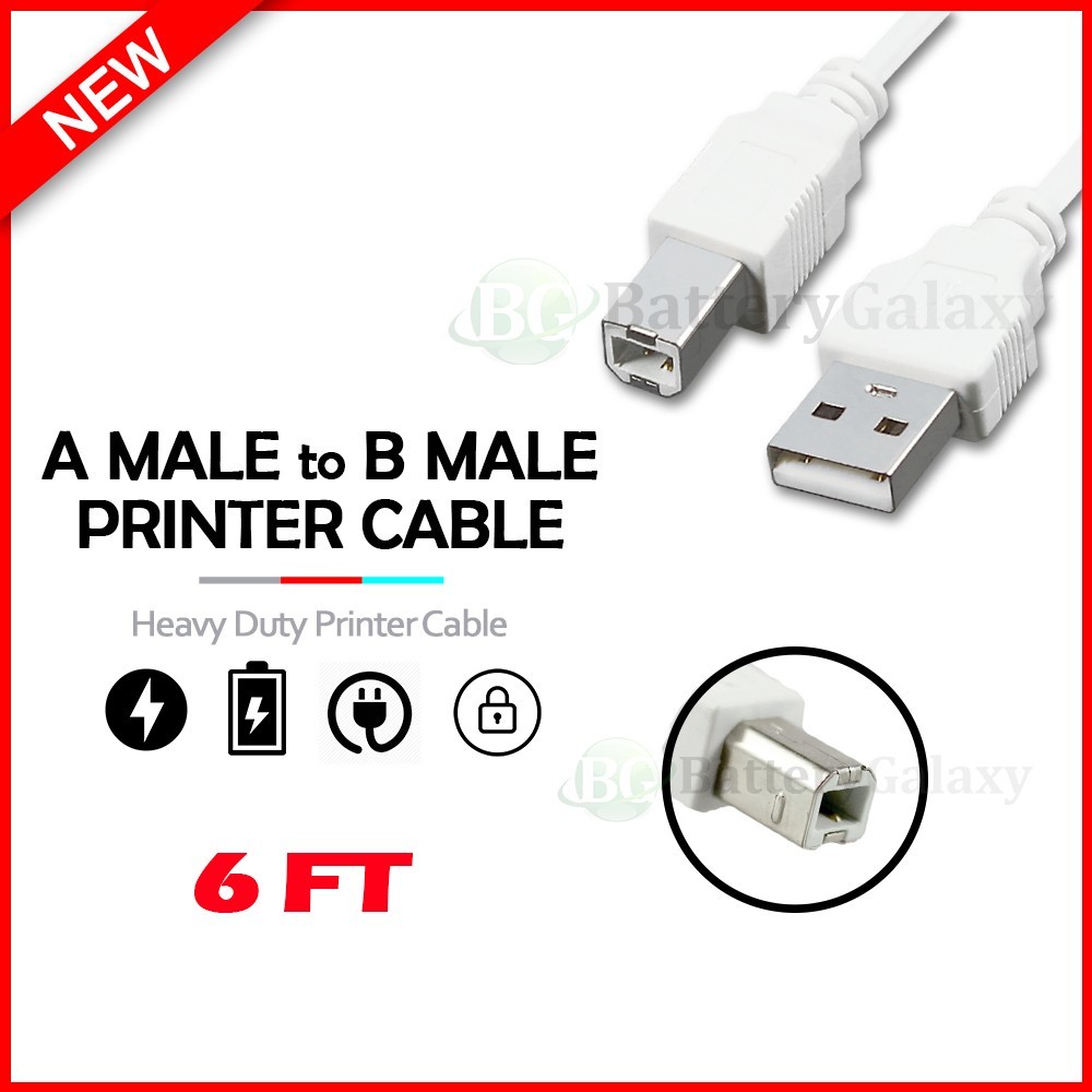 USB 2.0 Printer Cable Cord 6ft USB A to B White