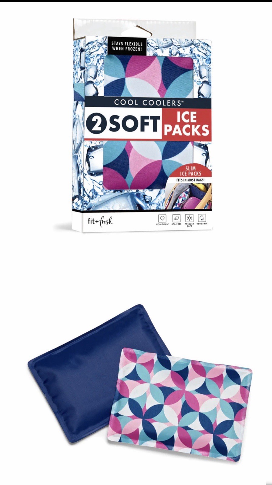 Berry Geo & Navy 2 Pack Ice Packs - BPA Free, Perfect for Breastmilk Insulation