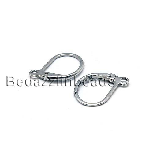 Pair Surgical Stainless Steel Hinged Leverback Earring Findings with Open Loop