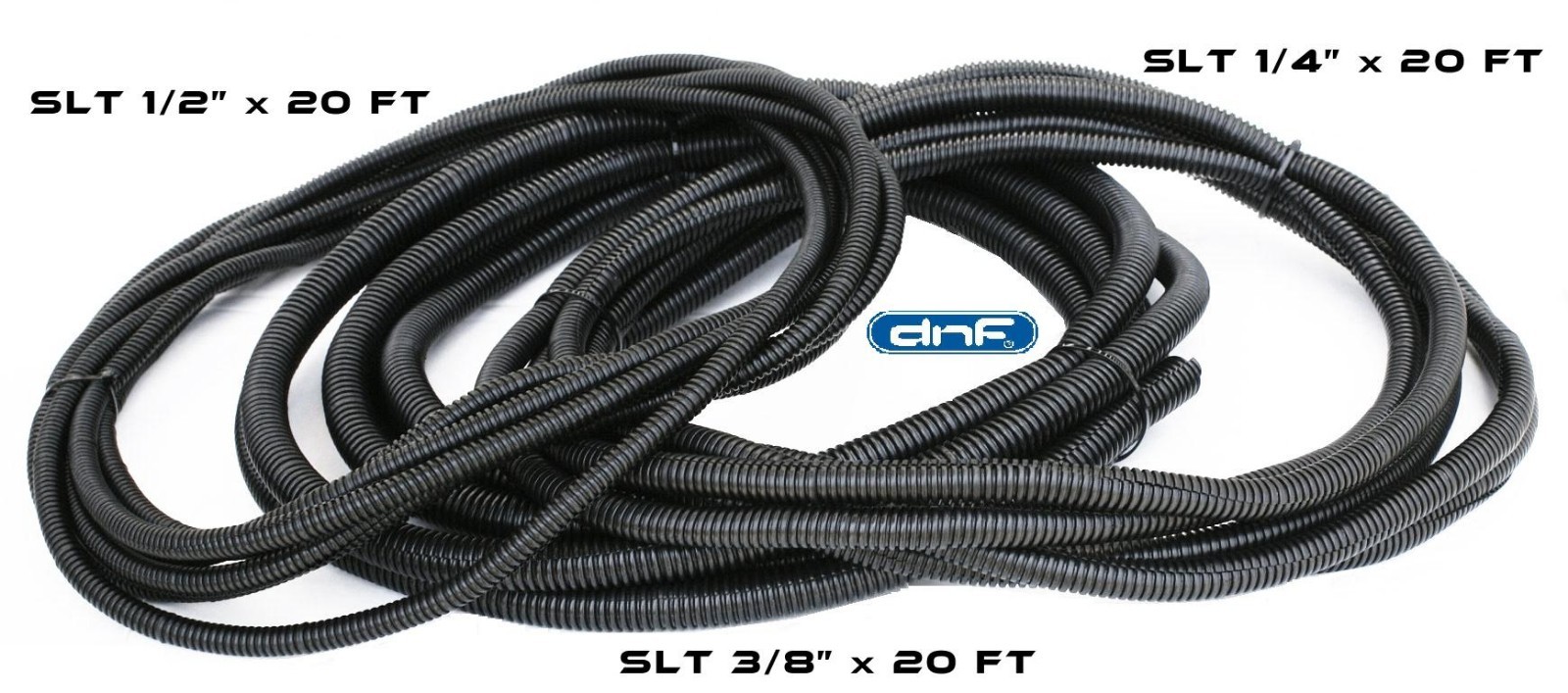 1/4" 3/8" 1/2" Split Wire Loom Conduit 20 Ft. of each Polyethylene Tubing 60 FT