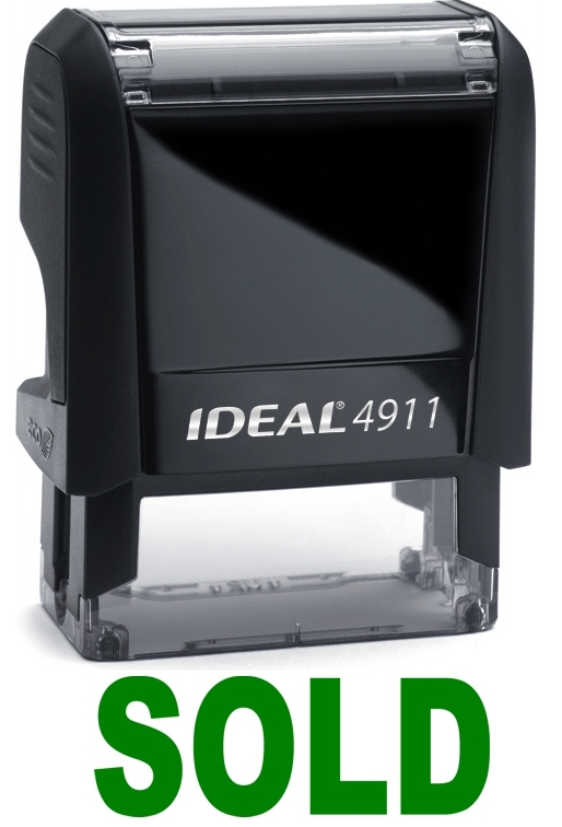 SOLD stamp text on IDEAL 4911 Self-inking Rubber Stamp with GREEN INK