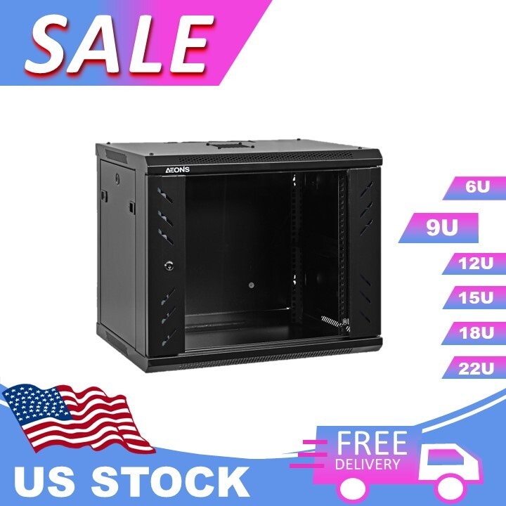 Aeons 9U Professional Wall-Mount 19-inch Network Server Rack Cabinet Low-Profile