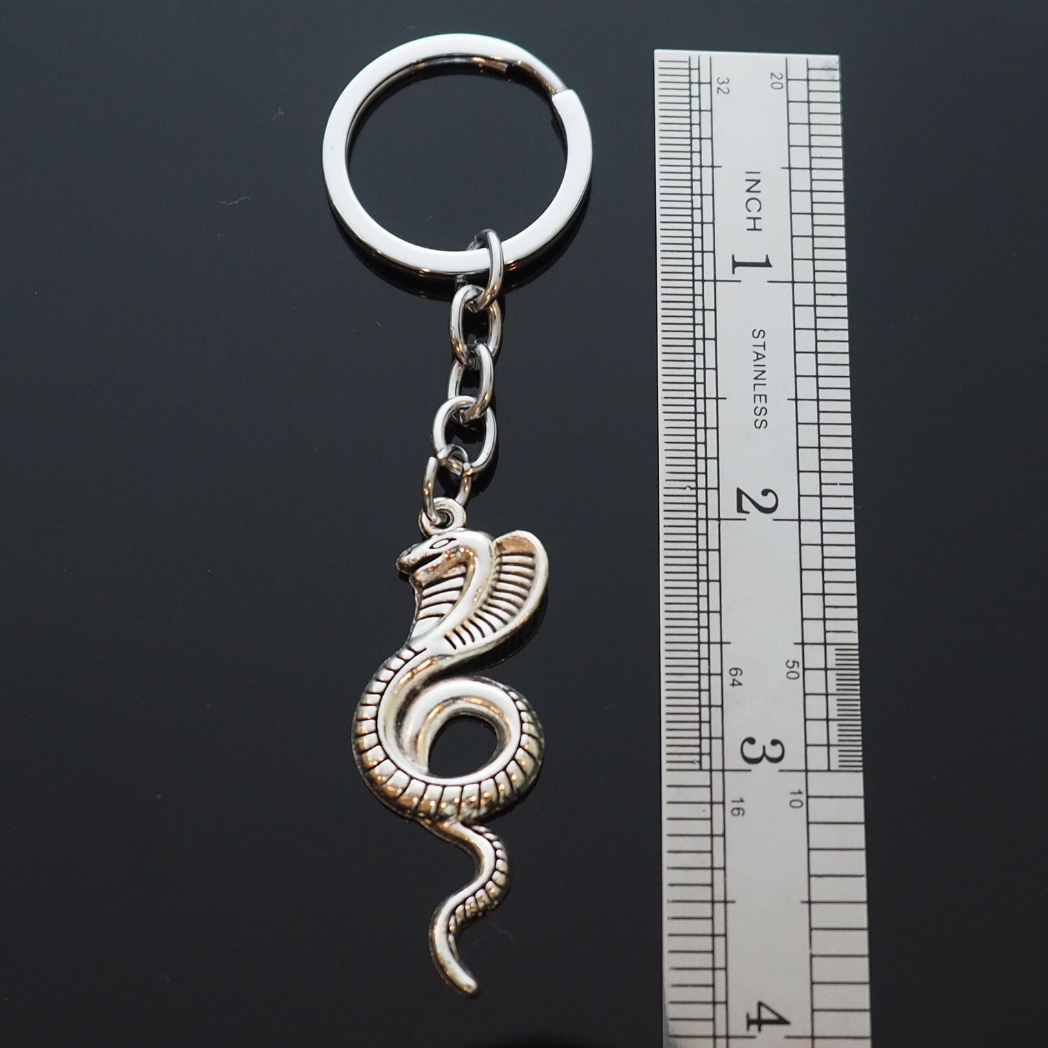 King Cobra Snake Coiled Lover Silver Charm Pendant Keychain Gift