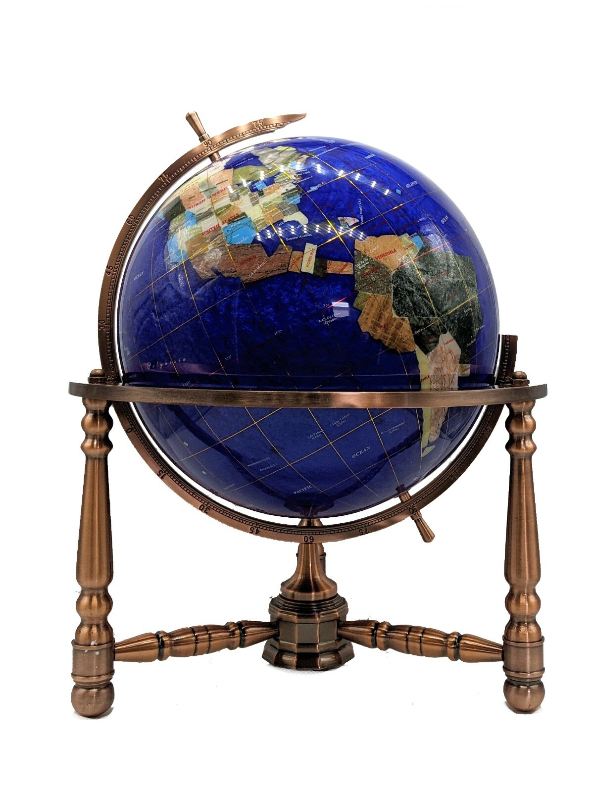 LIMITED EDITION 19-Inch Tall Blue Pearl Ocean Table Top Gemstone World Globe