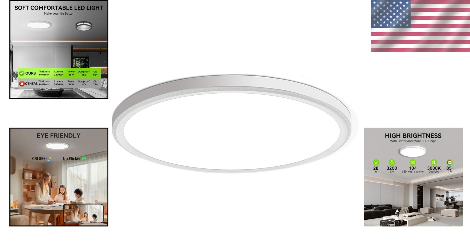 3100lm LED Flush Mount Ceiling Light, Super Slim 12 inch