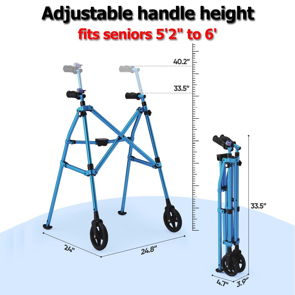 7lbs Walkers for Senior Adults with 2 Front Wheels Lightweight Foldable Walker