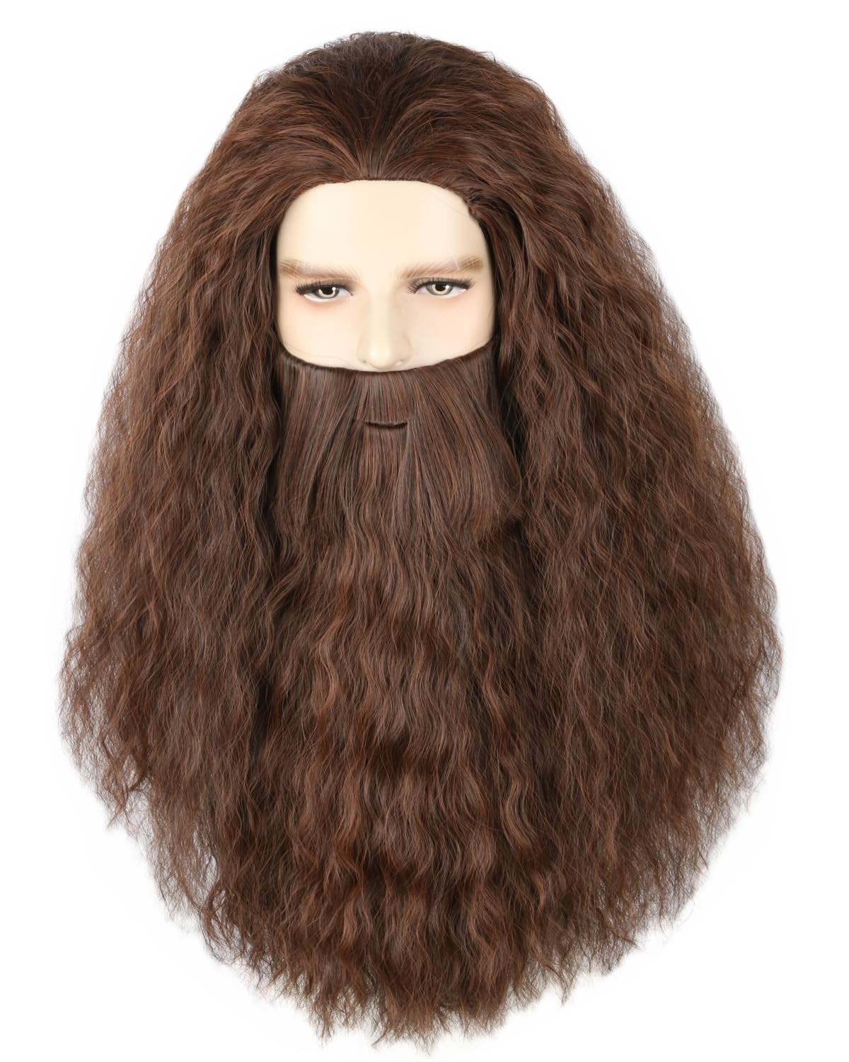 Men Wigs and Beard Long Staight Cosplay Halloween Costume Funny Wig Light Bro...