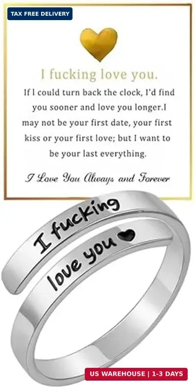I F♡Cking Love You Ring for Women, Hope Rings Adjustable Stainless Steel Silver
