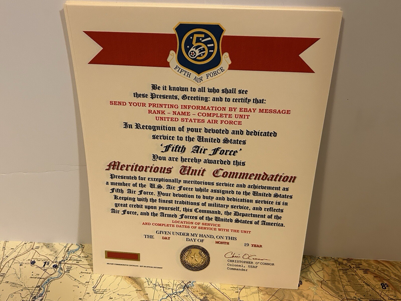 U.S. AIR FORCE / 5TH AIR FORCE - MERITORIOUS UNIT COMMENDATION CERTIFICATE
