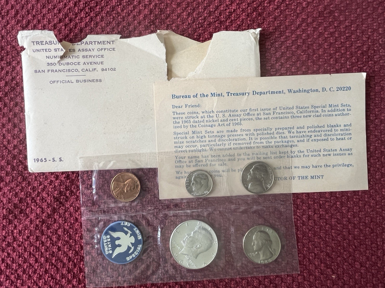 U.S. Mint 1965 Special Mint Set SMS Uncirculated San Francisco w/ COA & Env