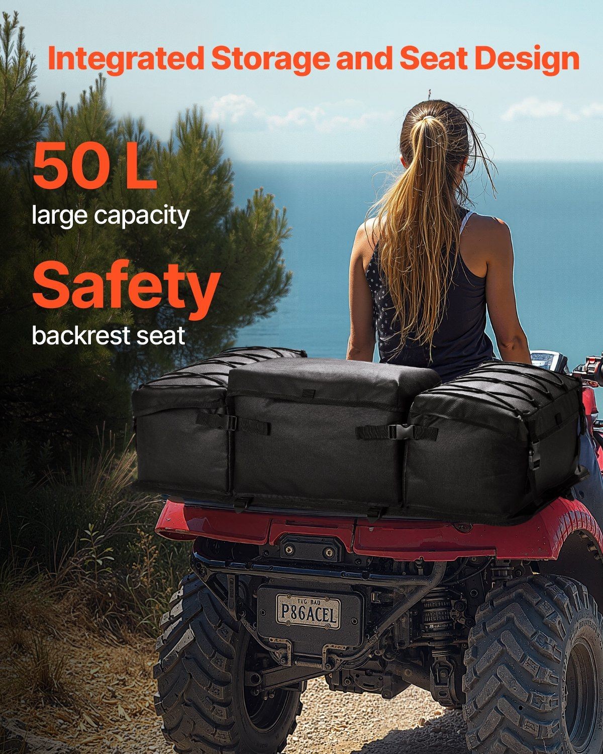 50L Expandable ATV Bag 600D Textile Backrest with Cup Sleeve