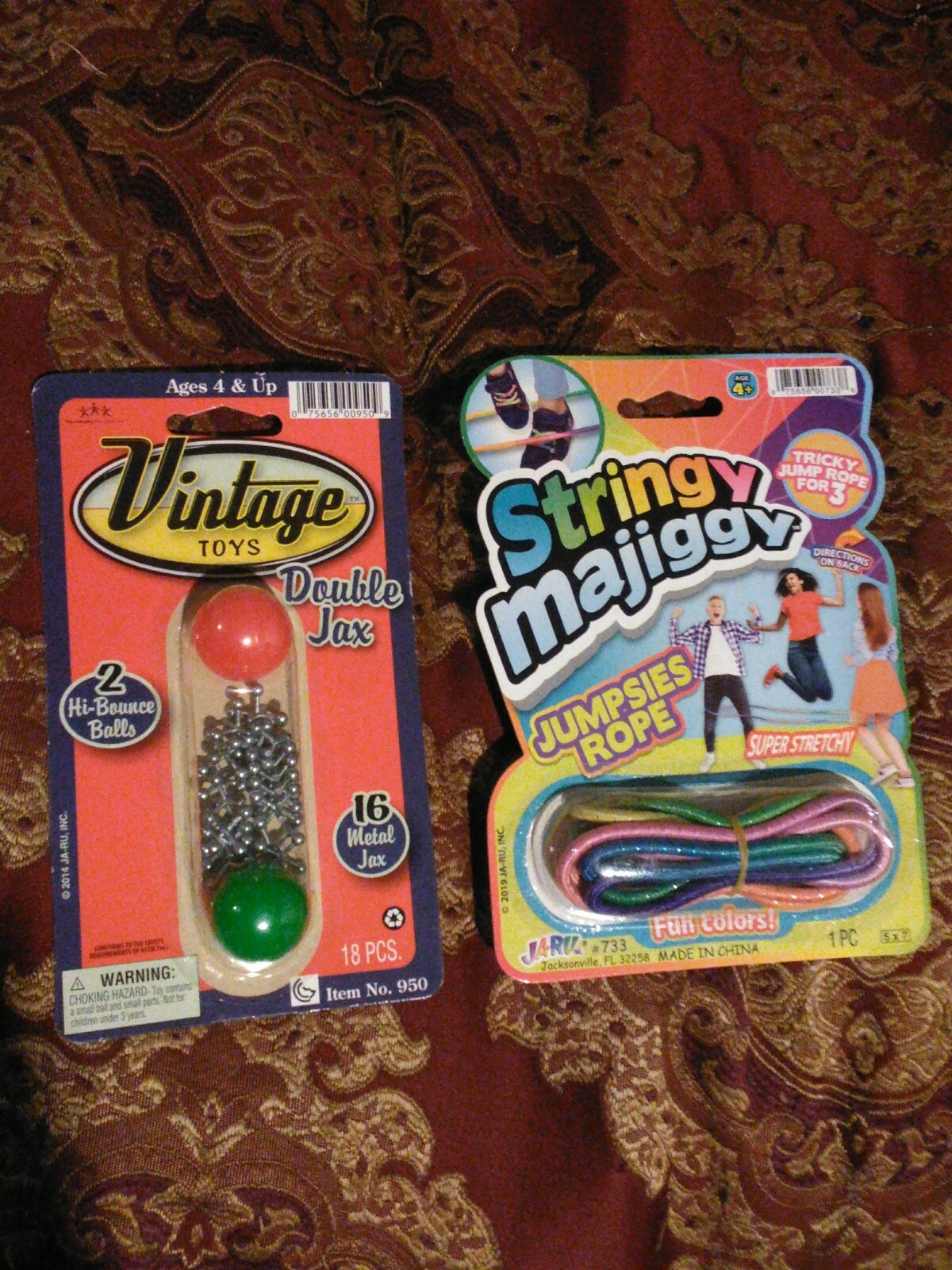2 LOT: Chinese Jump Rope (Ching Chong) + Double Jax 16 Metal Jacks w2 Balls Game