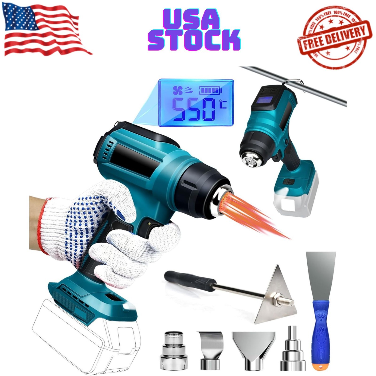 Cordless Heat Gun for Makita 18v Battery, 350W 122℉-1022℉ Fast Heating Soldering