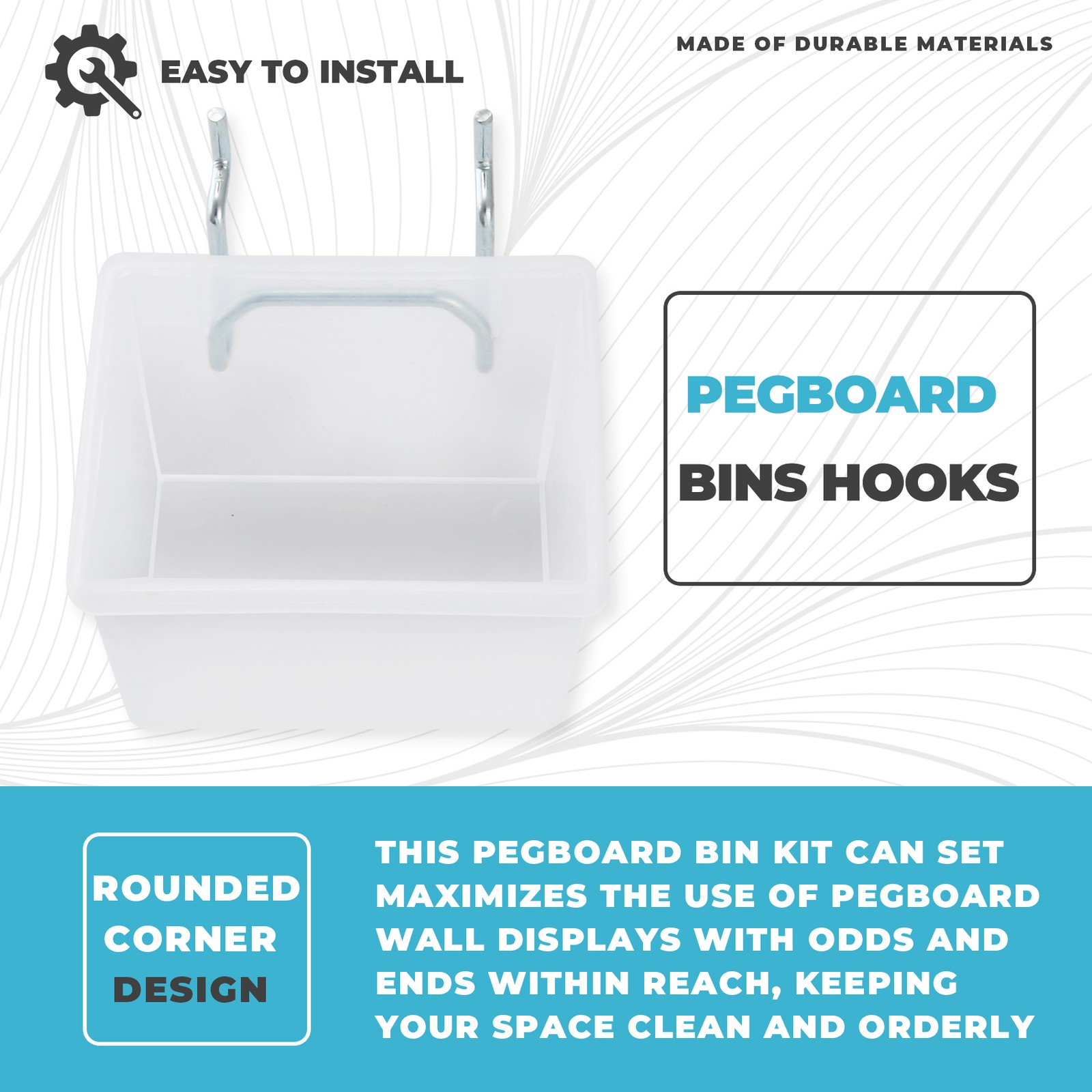 6 Pack Pegboard Clear Bins, Pegboard Bins Hooks, DIY Pegboard Accessories,4475