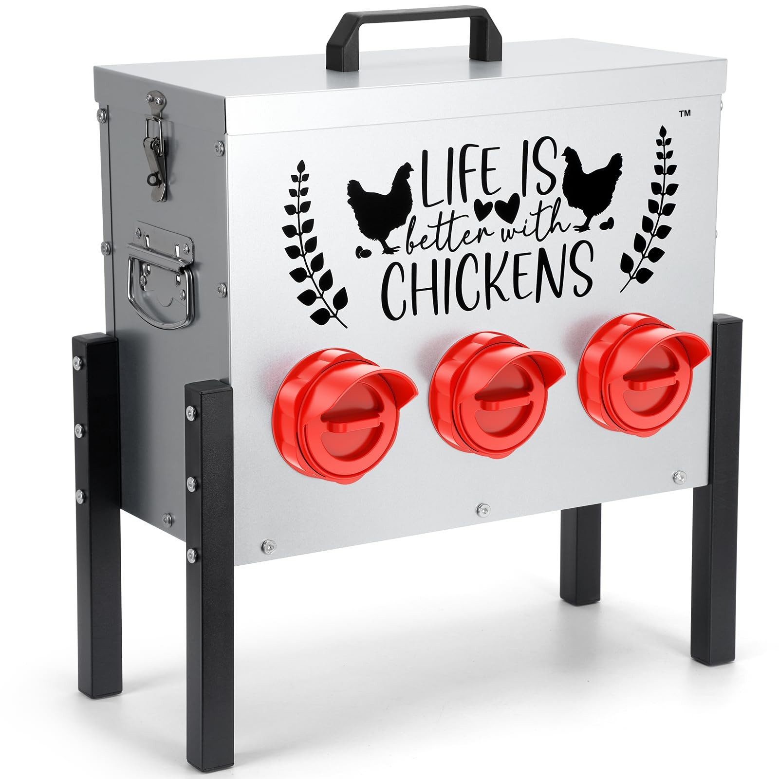 TGEYD 30 lb Chicken Feeder with 6 No-Waste Ports – Heavy-Duty Outdoor Metal F...