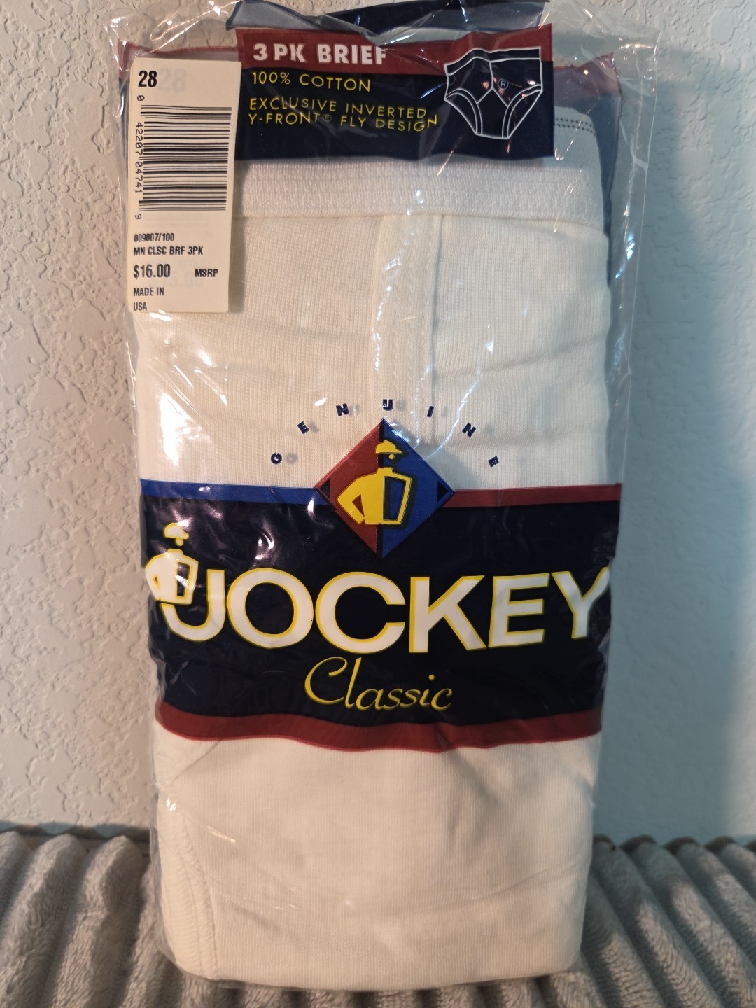 Vtg 1996 USA Jockey Briefs 3 Pack 28 Inverted Y Fly White Classic Underwear NOS
