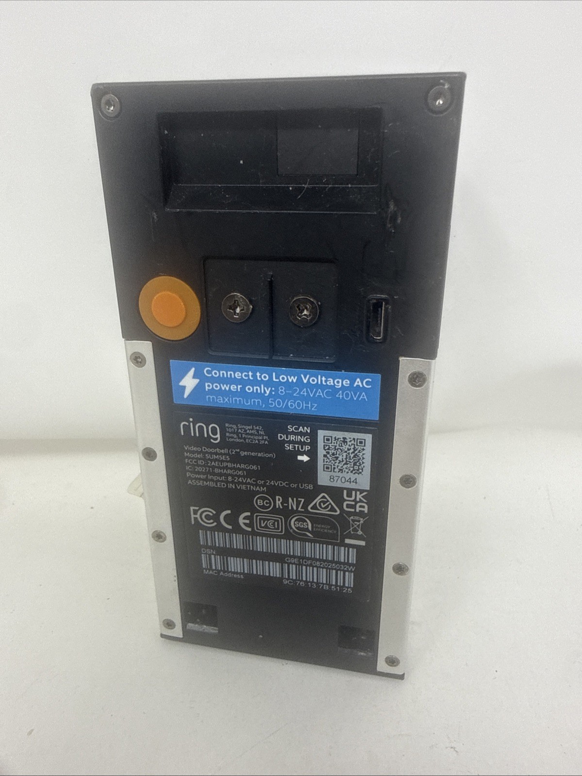 Ring 5UM5E5 (2nd Generation) Video Door Bell Gray Tested Working