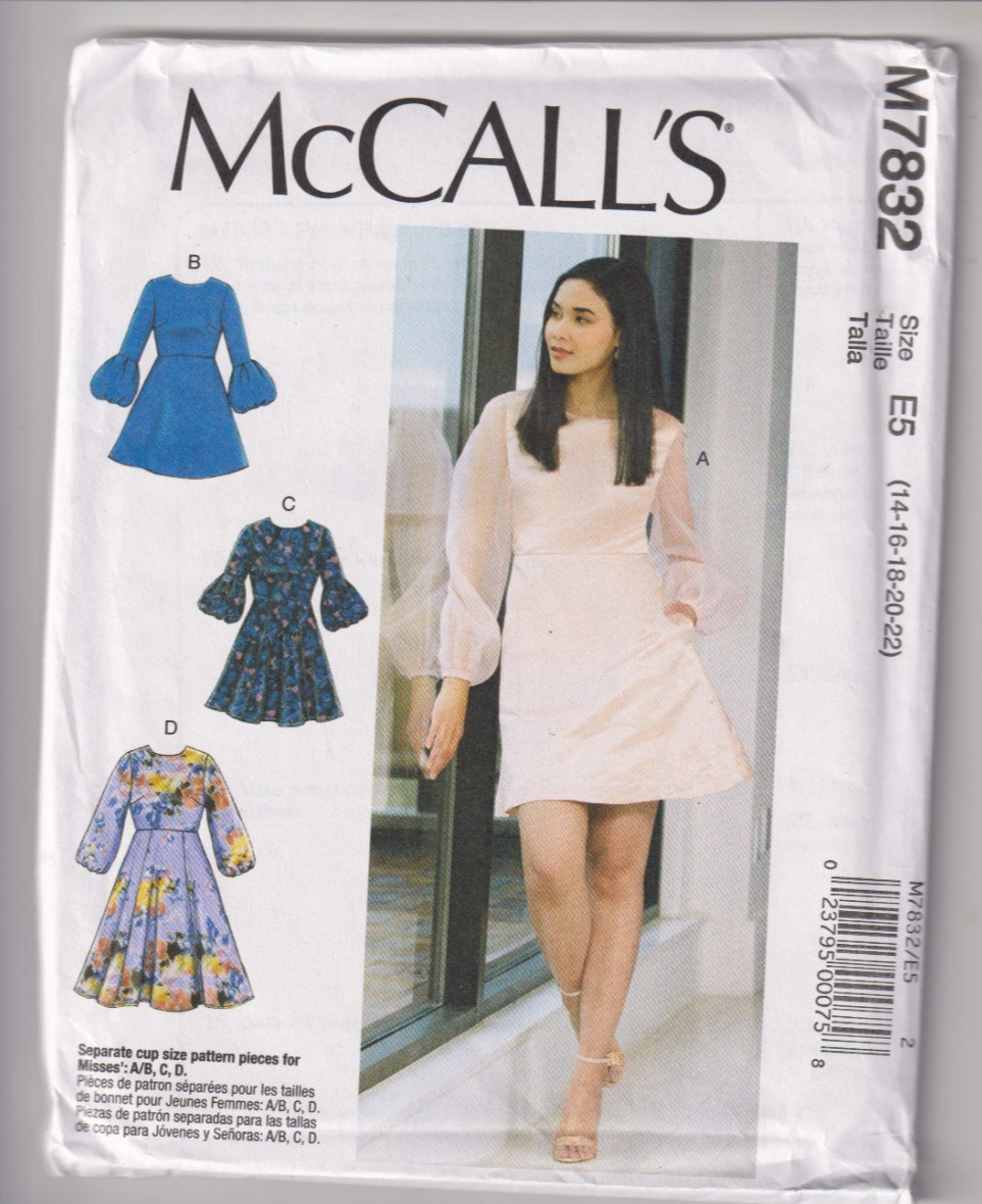 7832 McCALLS - DRESS w Sleeve Variations & Cup Sizes - Sz 14/16/18/20/22