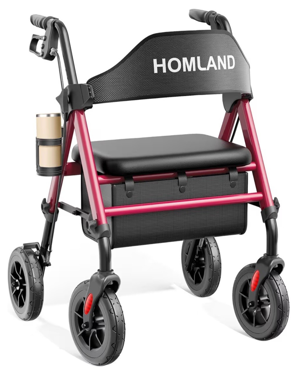 Heavy Duty Rollator Walker For Seniors W/ Seat Foldable All-Terrain Wheels