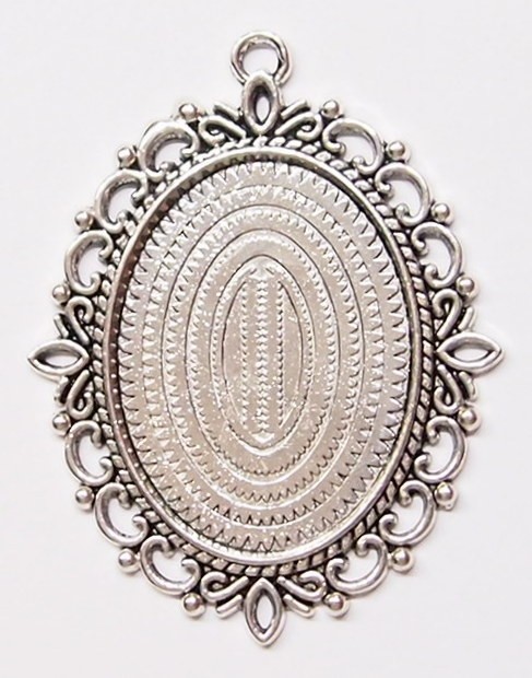 4 of 40x30mm Antique Silver Victorian Deco Four Loops & Scallops Pendant Setting