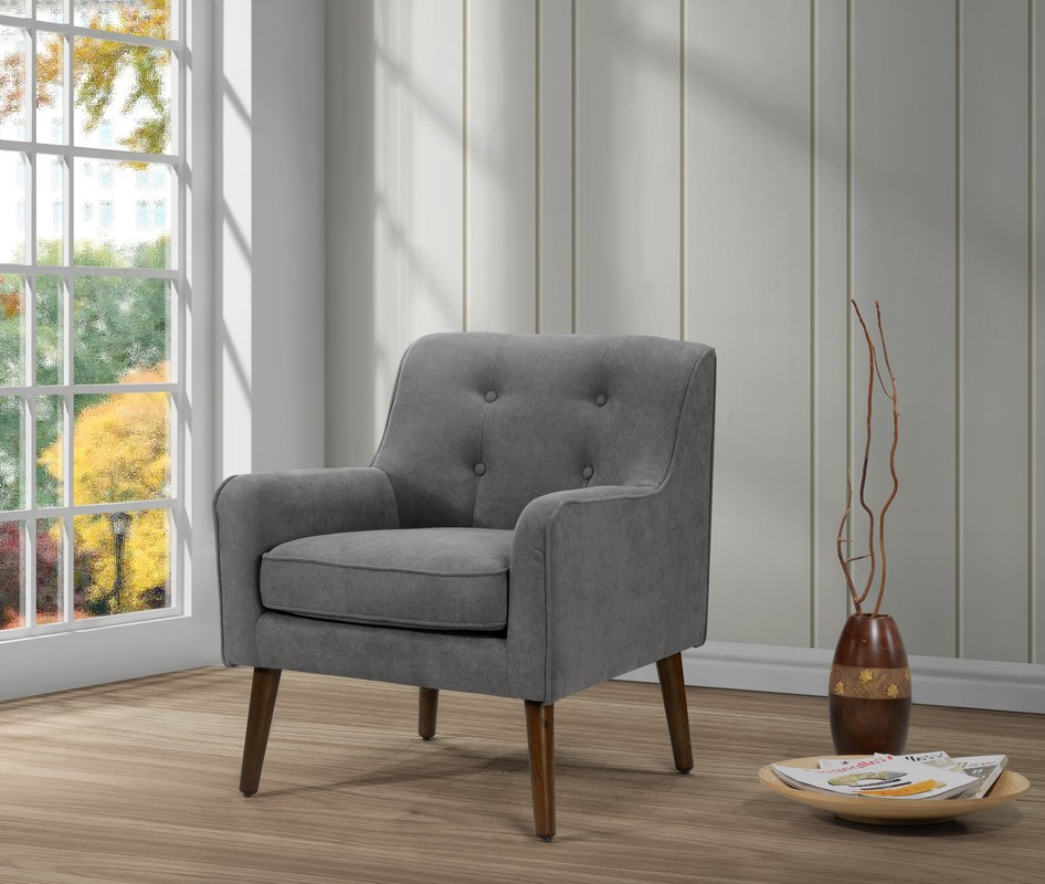 25"W Mid Century Modern Gray Woven Fabric Tufted Armchair